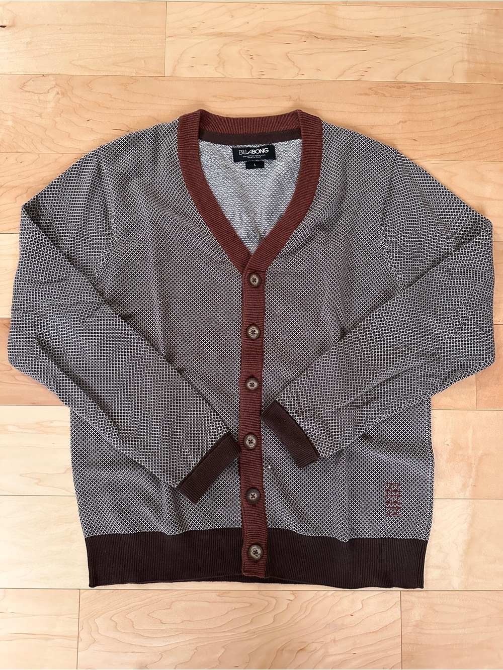 Billabong Men's Gray Cardigan with Brown Trim